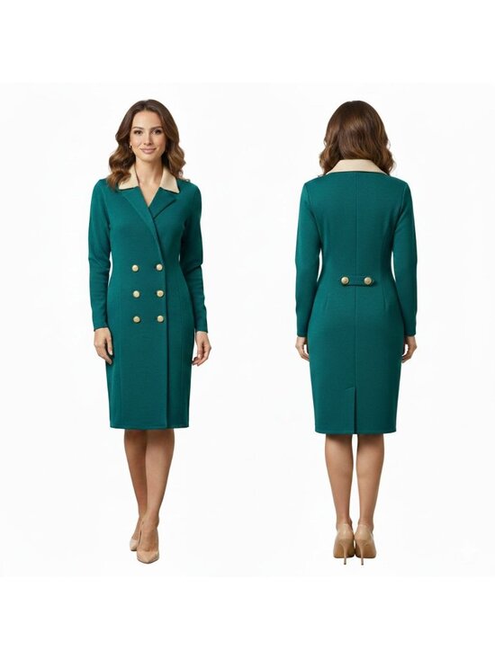 St. John Dresses & Skirts - St. John Teal Santana Knit Body Con Dress Double Breasted Ornate Buttons, Sz 4